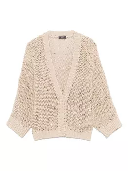 Хлопковый кардиган, украшенный пайетками Peserico, нейтральный