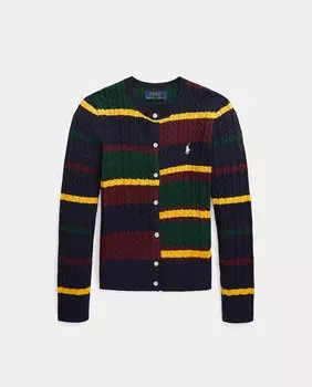 Хлопковый кардиган в полоску для девочки Polo Ralph Lauren, мультиколор