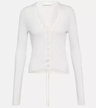Хлопковый кардиган в рубчик на шнуровке Dion Lee, белый
