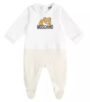 Хлопковый комбинезон Baby Teddy Bear Moschino, бежевый