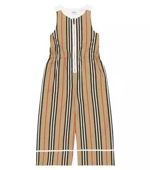 Хлопковый комбинезон Burberry Kids, бежевый