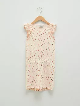 Хлопковый комбинезон для девочек с круглым вырезом и узором LCW Kids