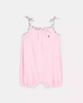 Хлопковый комбинезон для девочки с вышитой лошадью Polo Ralph Lauren, розовый
