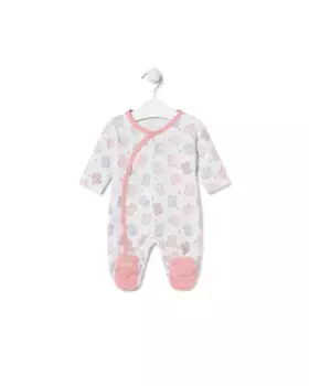 Хлопковый комбинезон для девочки с запахом и мишками в полоску Tous, розовый
