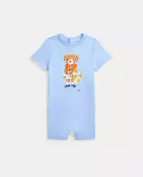 Хлопковый комбинезон для мальчика с изображением медведя Поло Polo Ralph Lauren, голубой