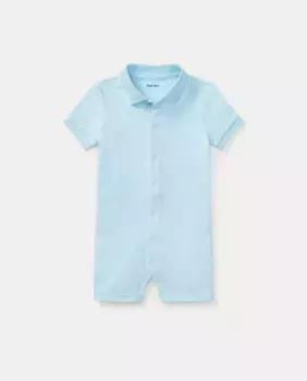 Хлопковый комбинезон для мальчика с вырезом поло Polo Ralph Lauren, голубой