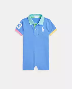 Хлопковый комбинезон для мальчика с вырезом поло Polo Ralph Lauren, синий индиго