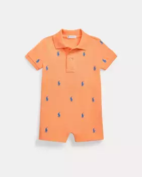 Хлопковый комбинезон для мальчика с вырезом поло Polo Ralph Lauren, оранжевый