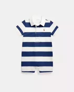 Хлопковый комбинезон для мальчика с вырезом поло Polo Ralph Lauren, синий