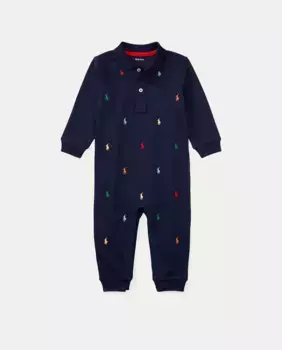 Хлопковый комбинезон для мальчика с вышитыми лошадьми Polo Ralph Lauren, темно-синий