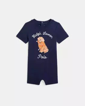 Хлопковый комбинезон для мальчиков с короткими рукавами Polo Ralph Lauren, тёмно-синий