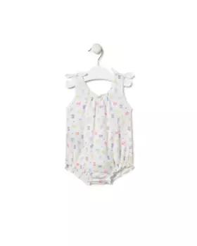 Хлопковый комбинезон для малышей с принтом и разноцветными мишками Tous, белый