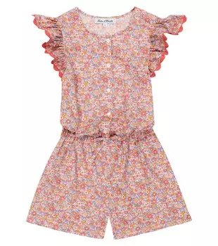 Хлопковый комбинезон с цветочной вышивкой Tartine et Chocolat, разноцветный