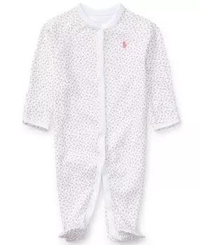 Хлопковый комбинезон с цветочным принтом для маленьких девочек Polo Ralph Lauren, белый
