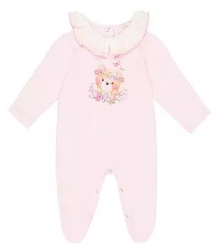 Хлопковый комбинезон с детским принтом Monnalisa, розовый