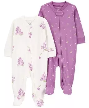 Хлопковый комбинезон с двусторонней молнией для маленьких девочек, 2 шт. Carter's, мультиколор