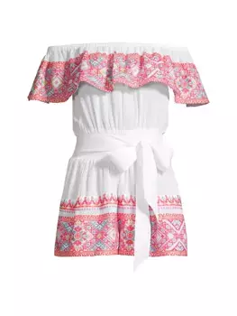 Хлопковый комбинезон с открытыми плечами и геометрическим узором Birdie Ramy Brook, мультиколор