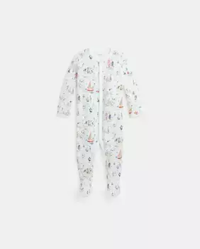 Хлопковый комбинезон с принтом для мальчика Polo Ralph Lauren, белый