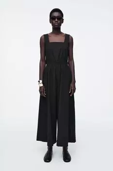 Хлопковый комбинезон с широкими штанинами COS, черный