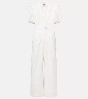 Хлопковый комбинезон с вышивкой Broderie anglaise Farm Rio, Off-White