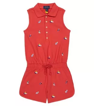 Хлопковый комбинезон с вышивкой Polo Ralph Lauren, красный