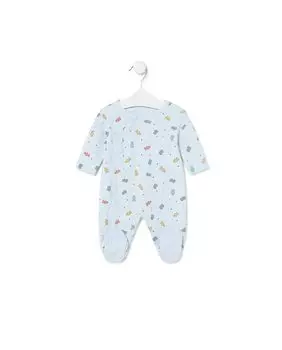 Хлопковый комбинезон с запахом для мальчика с бантом и подвесками в виде мишек Tous, светло-синий