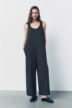 Хлопковый комбинезон ZARA, угольно-серый