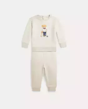 Хлопковый комплект для мальчика с мишкой-поло Polo Ralph Lauren, бежевый