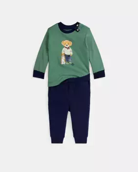 Хлопковый комплект для мальчика с мишкой-поло Polo Ralph Lauren, зеленый