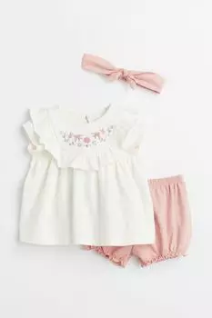 Хлопковый комплект из 3 предметов H&M, белые цветы