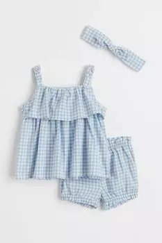 Хлопковый комплект из 3 предметов H&amp;M, голубой/клетка