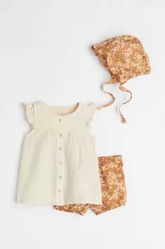 Хлопковый комплект из 3 предметов H&amp;M, горчично-желтая/цветы