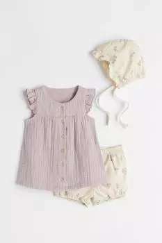 Хлопковый комплект из 3 предметов H&amp;M, светло-фиолетовый/цветы