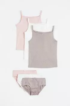 Хлопковый комплект из 6 предметов H&M, светло-розовый/серый