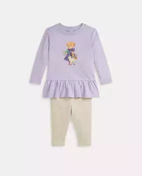 Хлопковый комплект из двух предметов для девочки Polo Ralph Lauren, сиреневый