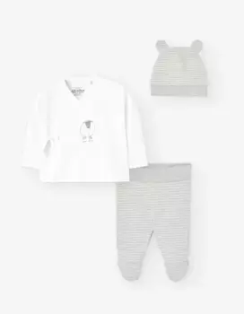 Хлопковый комплект из трех предметов для мальчика с ушками Losan, серый