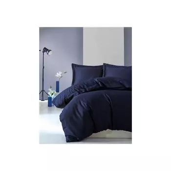 Хлопковый Комплект постельного белья Elegante, темно-синий