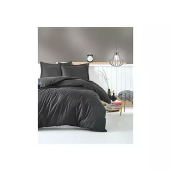 Хлопковый Комплект постельного белья Elegante в полоску антрацитового цвета