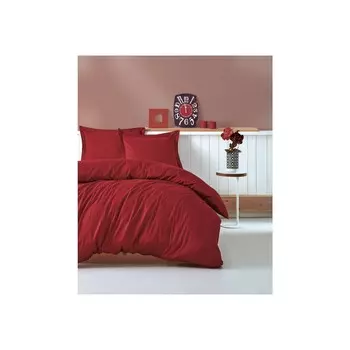 Хлопковый Комплект постельного белья Elegante в полоску бордового цвета