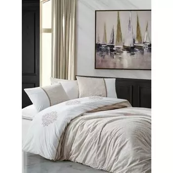 Хлопковый Комплект постельного белья Ranforce с вышивкой - Carel Coffee