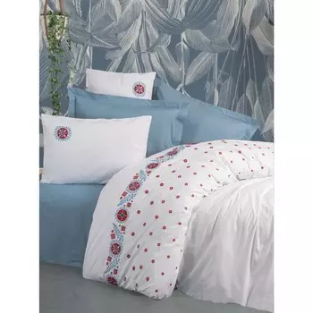 Хлопковый Комплект постельного белья с вышивкой Ranforce Mabel Blue