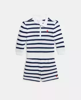 Хлопковый комплект в полоску для мальчика Polo Ralph Lauren, темно-синий