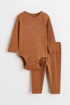 Хлопковый комплект в полоску H&amp;M, коричневый/узор