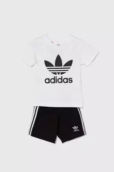 Хлопковый костюм adidas Originals для новорожденных КОРОТКИЙ КОМПЛЕКТ ФУТБОЛКИ, белый