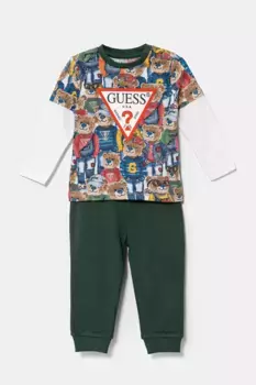 Хлопковый костюм для новорожденных Guess, зеленый