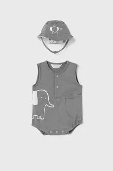 Хлопковый костюм для новорожденных Mayoral Newborn, серый