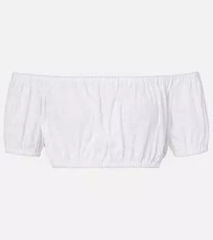 Хлопковый кроп-топ с открытыми плечами Dolce&Gabbana, BIanco Ottico