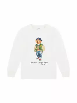 Хлопковый лонгслив Polo Bear Ralph Lauren, белый