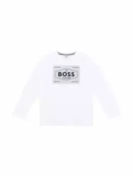 Хлопковый лонгслив с логотипом BOSS, белый