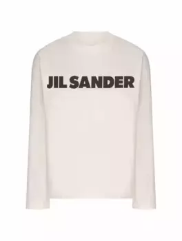 Хлопковый лонгслив с логотипом Jil Sander, бежевый